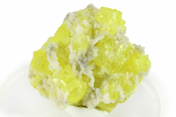 Yellow Sulfur Crystals on Fluorescent Aragonite - Italy #283256